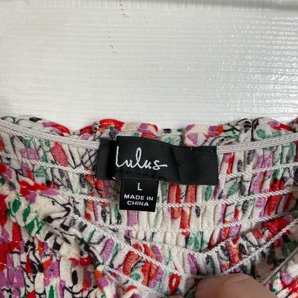 Lulus View From The Meadow Cream Floral Print Off The Shoulder Dress Size L - Picture 7 of 8